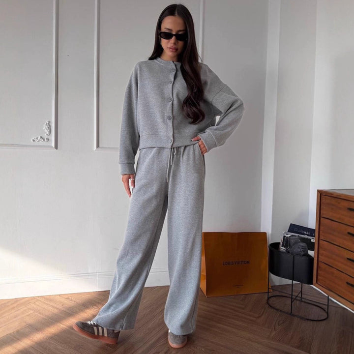 Damer Bekväm Avslappnad Jacka med Knappslå och Vida Byxor Mirla-Eva Jonsson