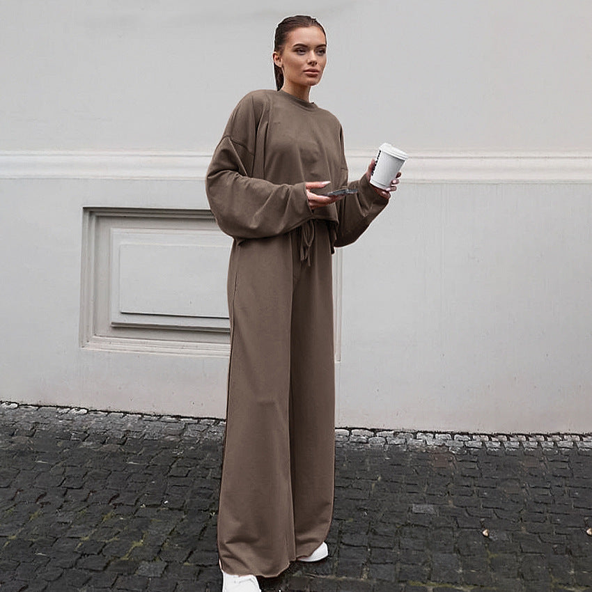 Damer Bekväm Croppad Sweatshirt och Vida Byxor Set Mirla-Eva Jonsson