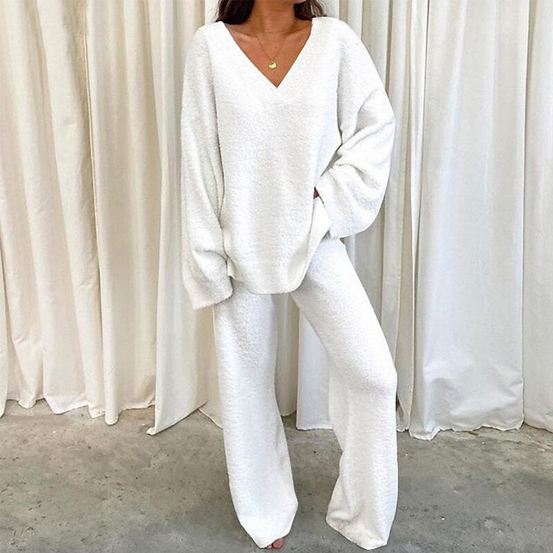 Damer Bekväm Fleece-Loungewear-Set med V-ringning Mirla-Eva Jonsson