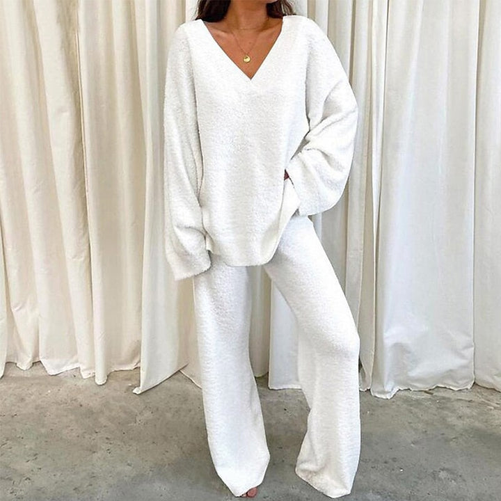 Damer Bekväm Fleece-Loungewear-Set med V-ringning Mirla-Eva Jonsson