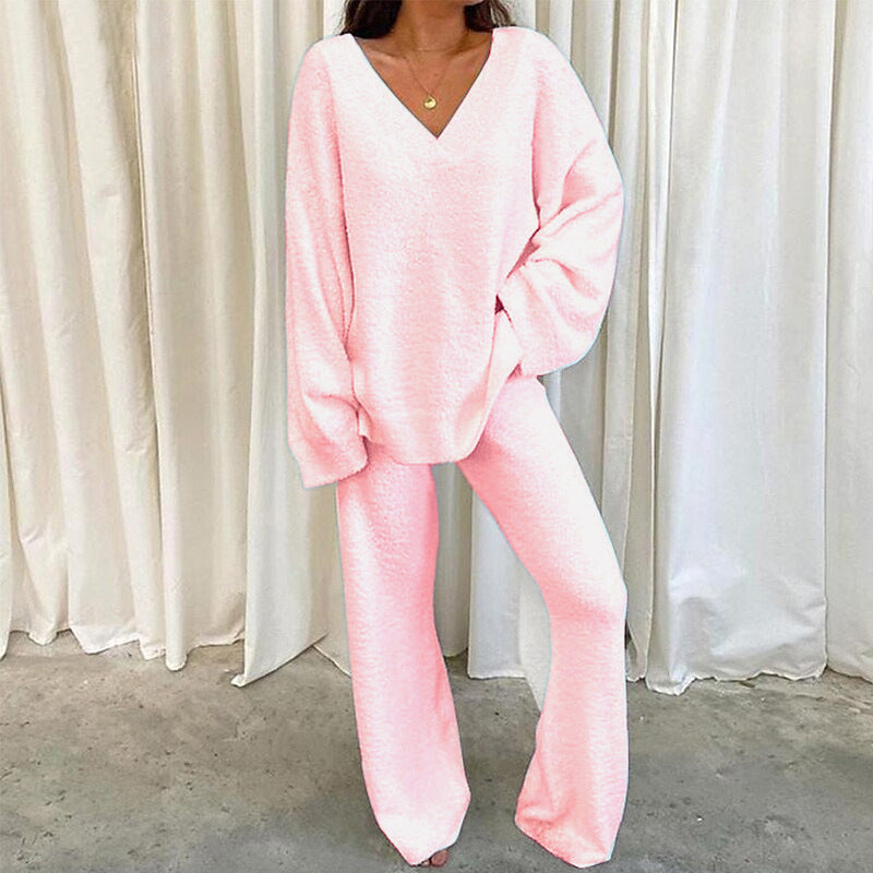 Damer Bekväm Fleece-Loungewear-Set med V-ringning Mirla-Eva Jonsson