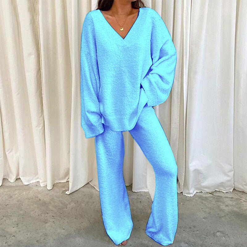 Damer Bekväm Fleece-Loungewear-Set med V-ringning Mirla-Eva Jonsson