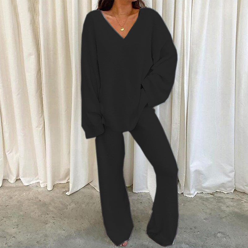 Damer Bekväm Fleece-Loungewear-Set med V-ringning Mirla-Eva Jonsson