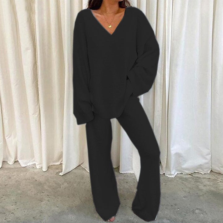 Damer Bekväm Fleece-Loungewear-Set med V-ringning Mirla-Eva Jonsson