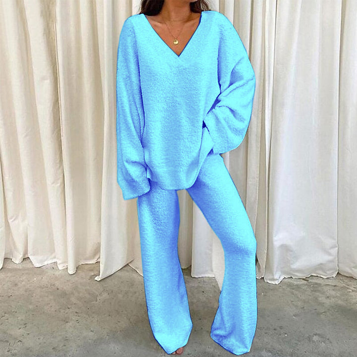 Damer Bekväm Fleece-Loungewear-Set med V-ringning Mirla-Eva Jonsson