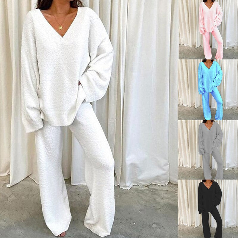 Damer Bekväm Fleece-Loungewear-Set med V-ringning Mirla-Eva Jonsson