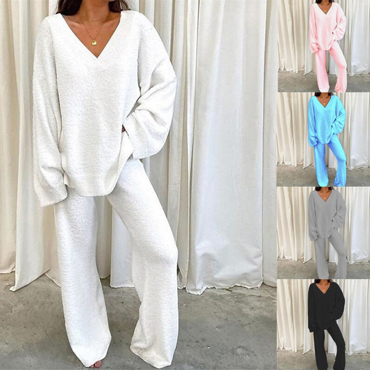 Damer Bekväm Fleece-Loungewear-Set med V-ringning Mirla-Eva Jonsson