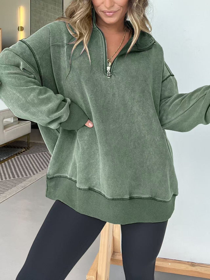 Damer Bekväm Fleece-Pullover med halv dragkedja Mirla-Eva Jonsson