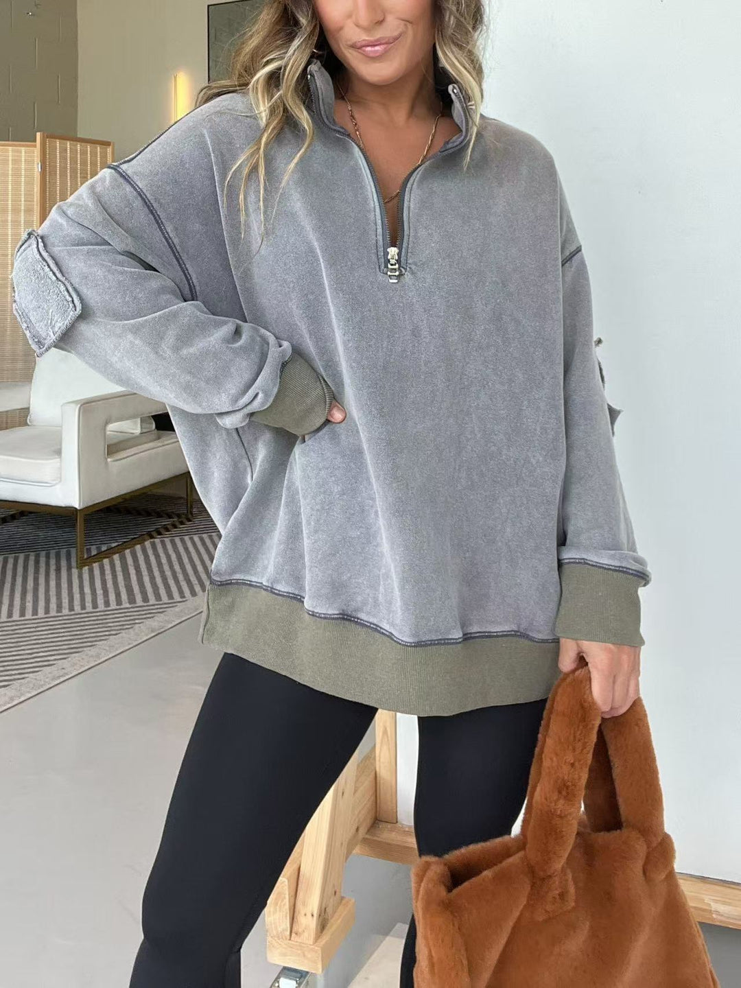 Damer Bekväm Fleece-Pullover med halv dragkedja Mirla-Eva Jonsson