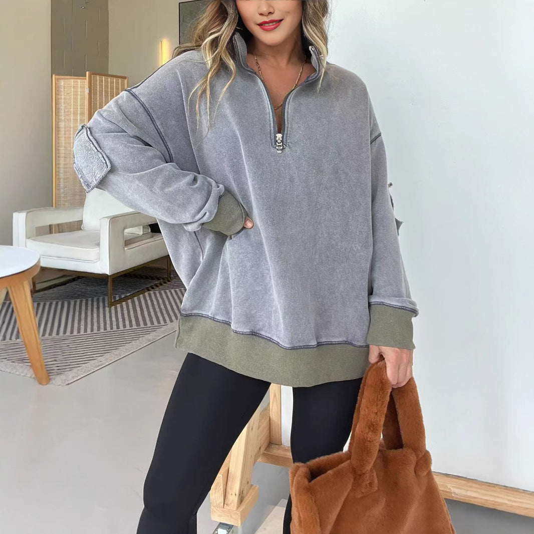 Damer Bekväm Fleece-Pullover med halv dragkedja Mirla-Eva Jonsson