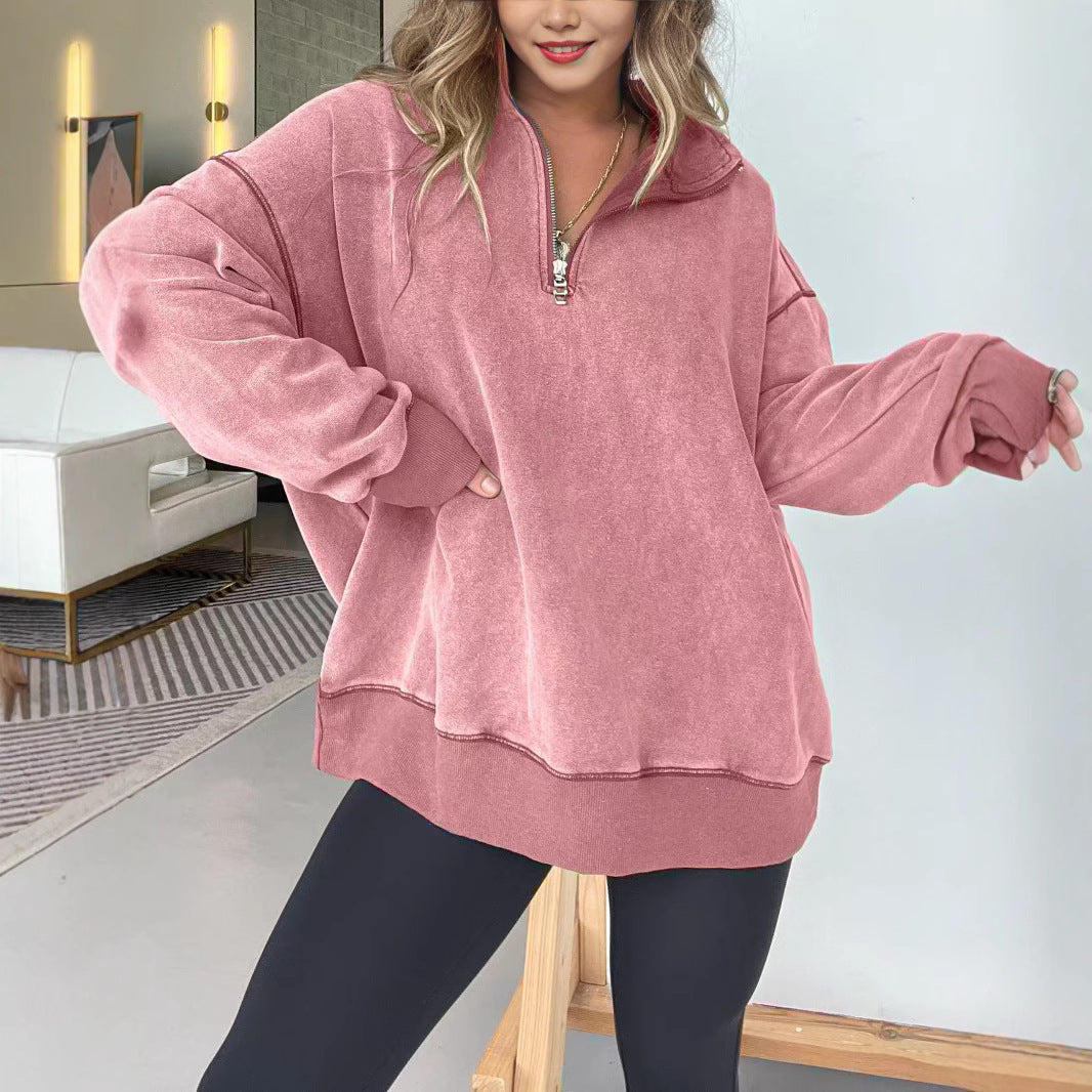 Damer Bekväm Fleece-Pullover med halv dragkedja Mirla-Eva Jonsson