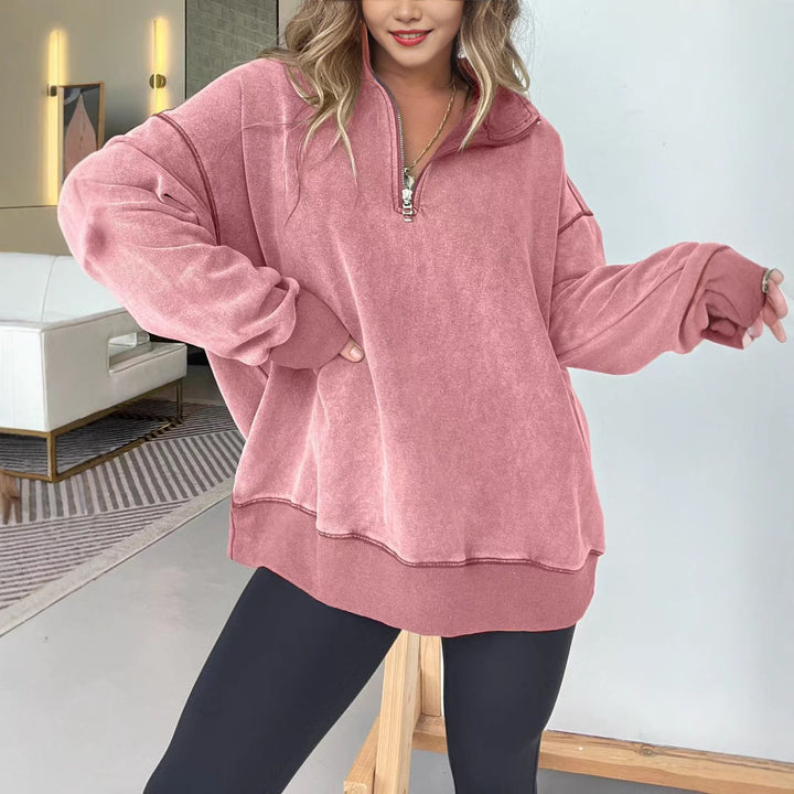 Damer Bekväm Fleece-Pullover med halv dragkedja Mirla-Eva Jonsson