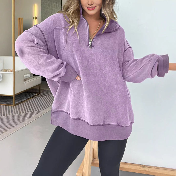 Damer Bekväm Fleece-Pullover med halv dragkedja Mirla-Eva Jonsson