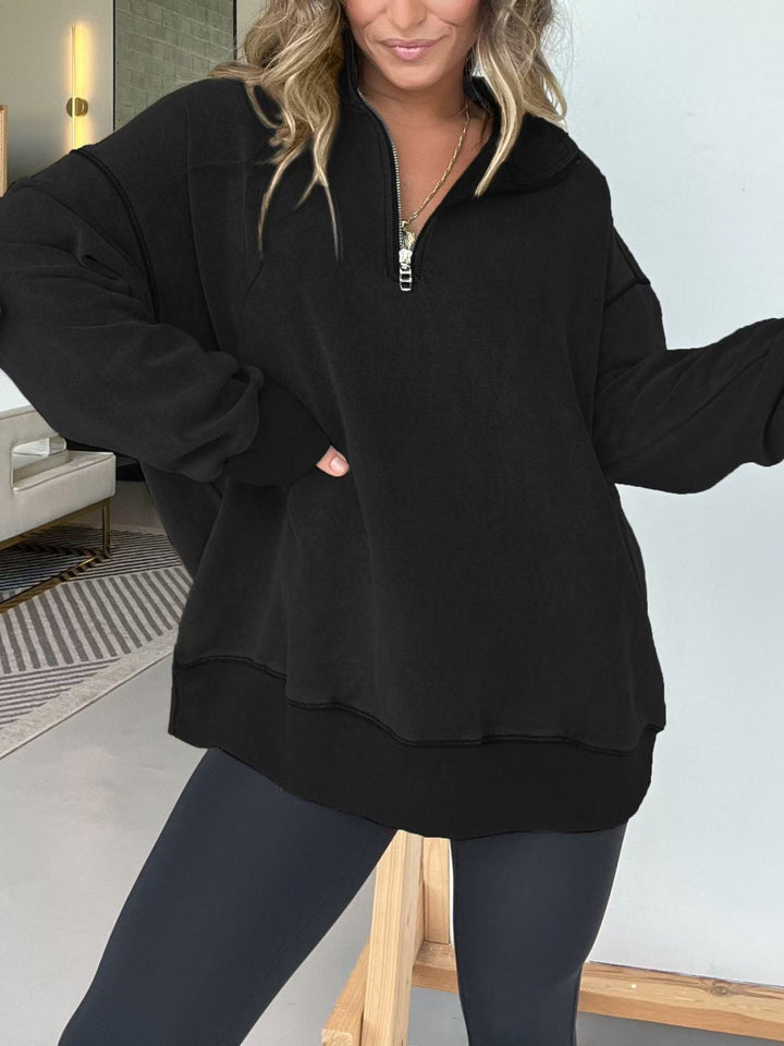 Damer Bekväm Fleece-Pullover med halv dragkedja Mirla-Eva Jonsson