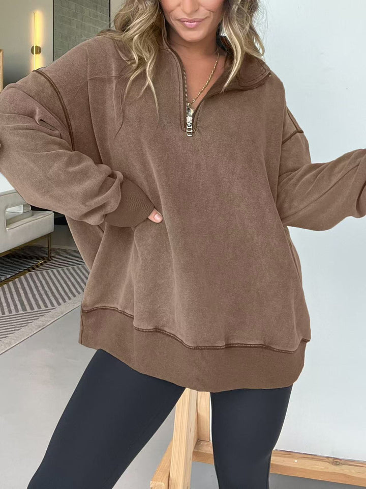 Damer Bekväm Fleece-Pullover med halv dragkedja Mirla-Eva Jonsson