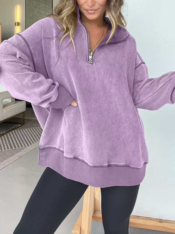 Damer Bekväm Fleece-Pullover med halv dragkedja Mirla-Eva Jonsson