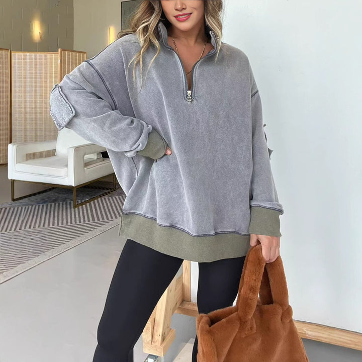 Damer Bekväm Fleece-Pullover med halv dragkedja Mirla-Eva Jonsson