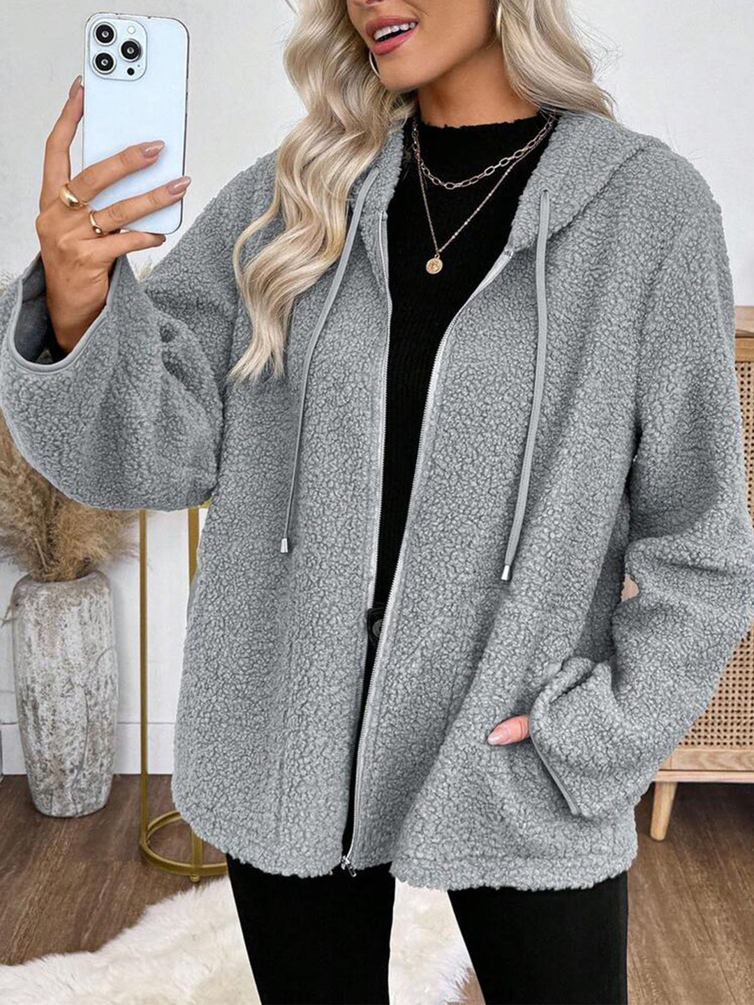 Damer Bekväm Fleecejacka med huva och fickor Mirla-Eva Jonsson