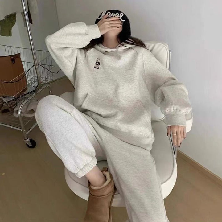 Damer Bekväm Hoodie Set med Lätt Passform och Dekorativa Knappar Mirla-Eva Jonsson