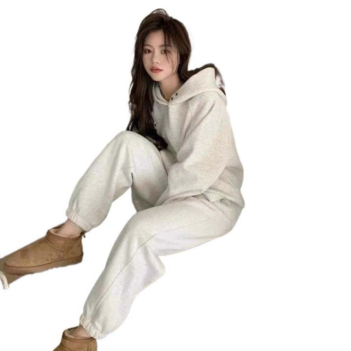 Damer Bekväm Hoodie Set med Lätt Passform och Dekorativa Knappar Mirla-Eva Jonsson