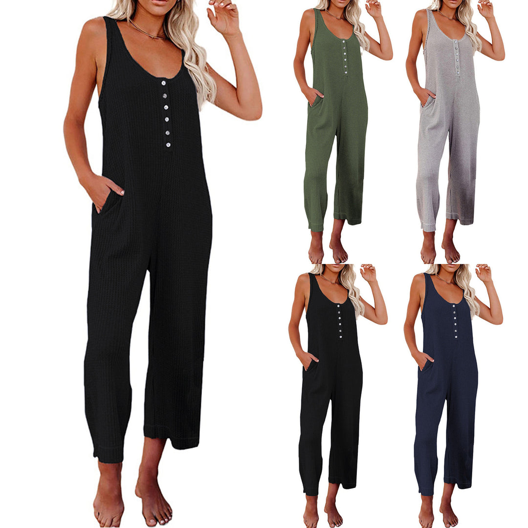 Damer Bekväm Jersey-Jumpsuit med knapplösningar och fickor Mirla-Eva Jonsson