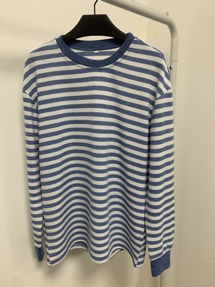 Damer Bekväm Långärmad T-shirt med Randig Design och Rund Halsringning Mirla-Eva Jonsson