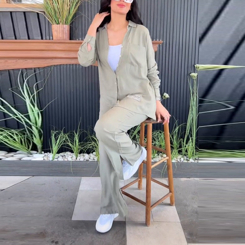 Damer Bekväm Lounge-set med elegant blus och vida byxor Eva Jonsson-Eva Jonsson