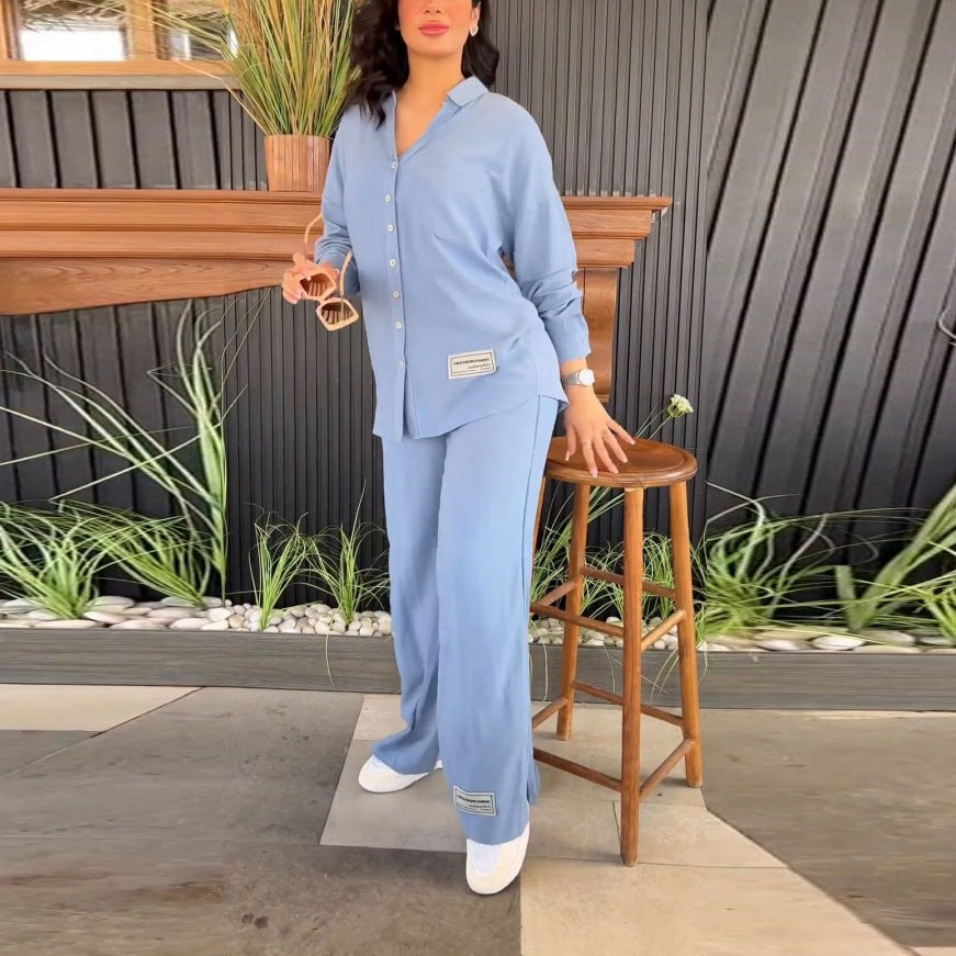 Damer Bekväm Lounge-set med elegant blus och vida byxor Eva Jonsson-Eva Jonsson
