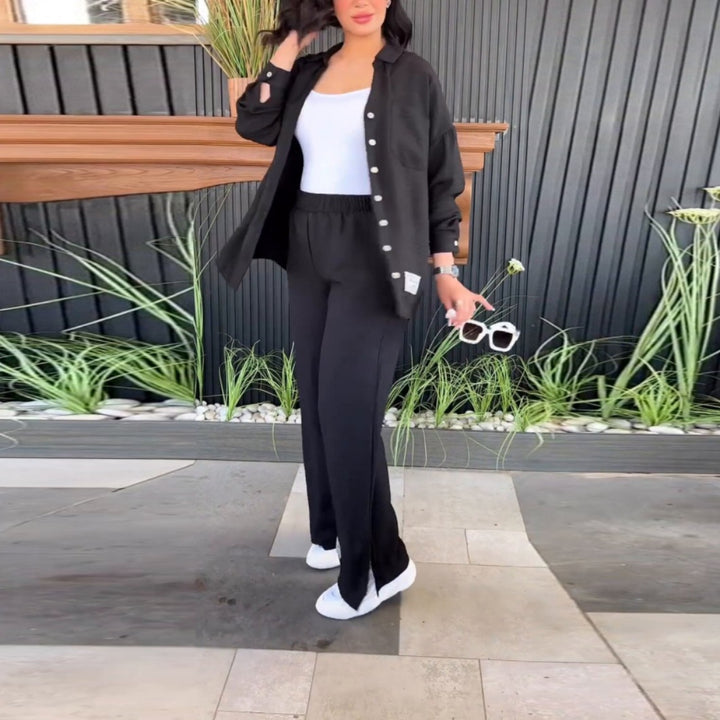 Damer Bekväm Lounge-set med elegant blus och vida byxor Eva Jonsson-Eva Jonsson