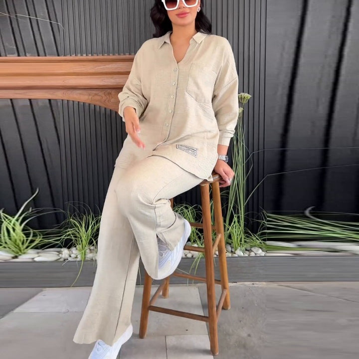 Damer Bekväm Lounge-set med elegant blus och vida byxor Eva Jonsson-Eva Jonsson