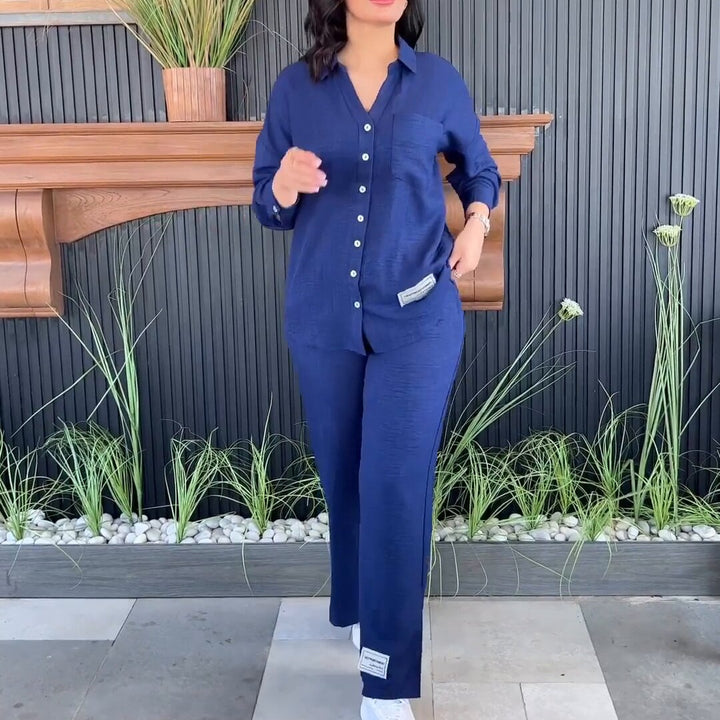 Damer Bekväm Lounge-set med elegant blus och vida byxor Eva Jonsson-Eva Jonsson