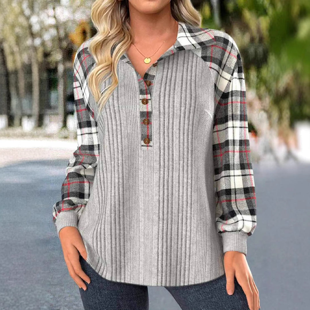 Damer Bekväm Skjortblus med Rutmönster och Strukturerad Design Eva Jonsson-Eva Jonsson