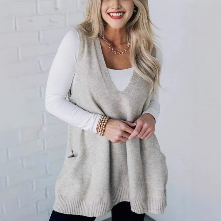Damer Bekväm Stickad Poncho med sidofickor Eva Jonsson-Eva Jonsson