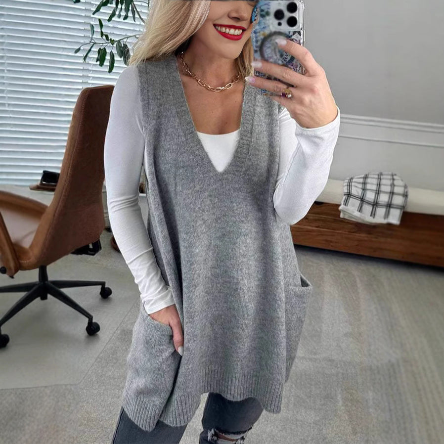 Damer Bekväm Stickad Poncho med sidofickor Eva Jonsson-Eva Jonsson
