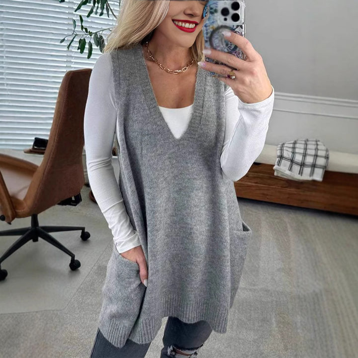 Damer Bekväm Stickad Poncho med sidofickor Eva Jonsson-Eva Jonsson
