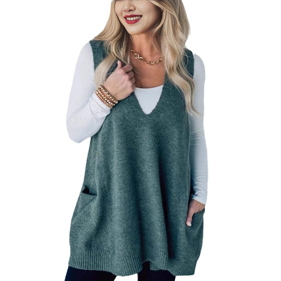 Damer Bekväm Stickad Poncho med sidofickor Eva Jonsson-Eva Jonsson