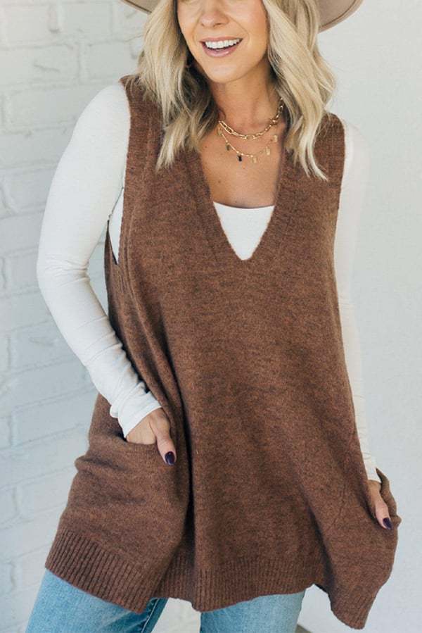 Damer Bekväm Stickad Poncho med sidofickor Eva Jonsson-Eva Jonsson