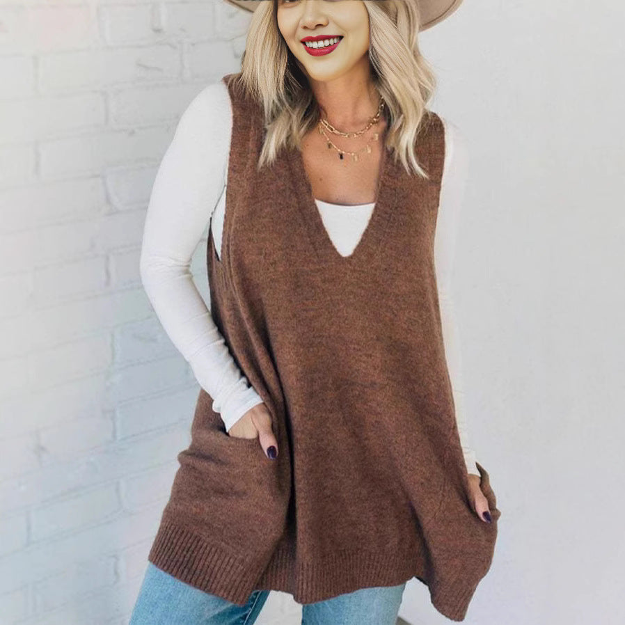 Damer Bekväm Stickad Poncho med sidofickor Eva Jonsson-Eva Jonsson