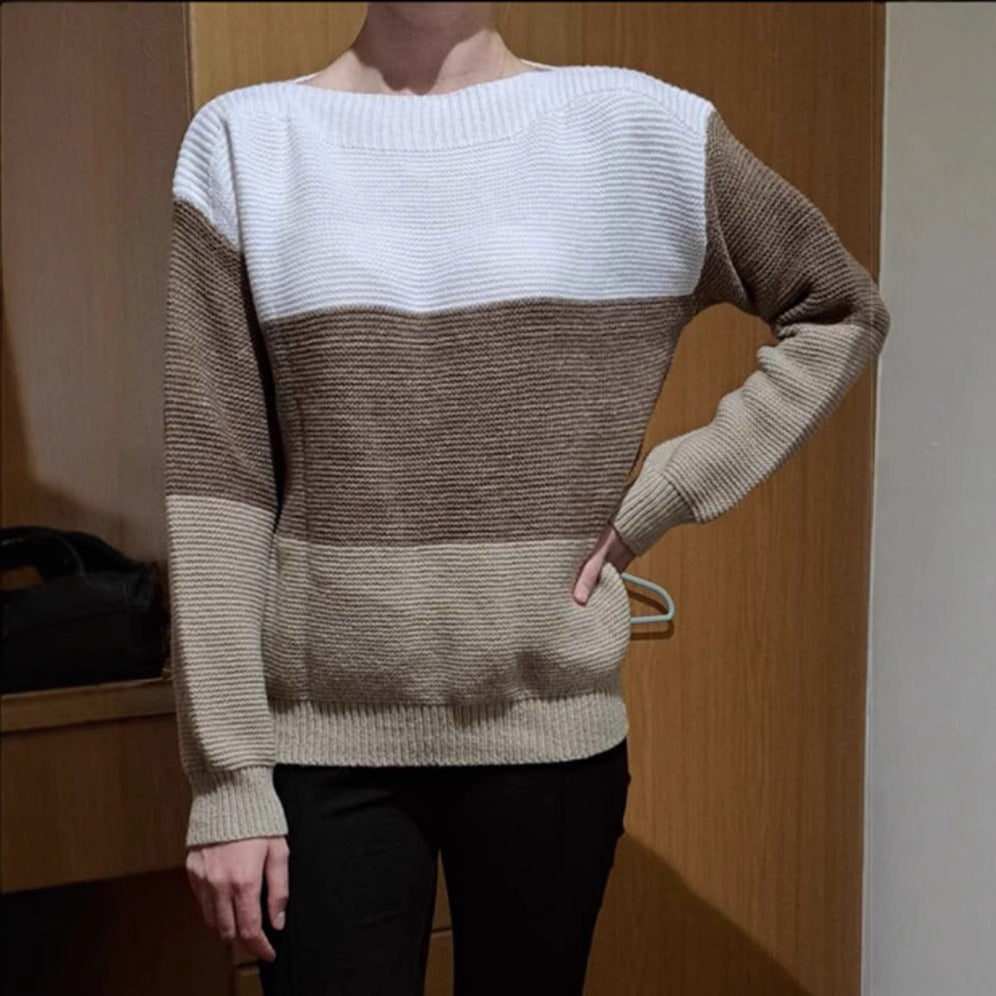 Damer Bekväm Stickad Tröja med Färgblockdesign Eva Jonsson-Eva Jonsson