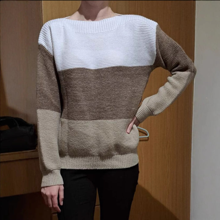 Damer Bekväm Stickad Tröja med Färgblockdesign Eva Jonsson-Eva Jonsson