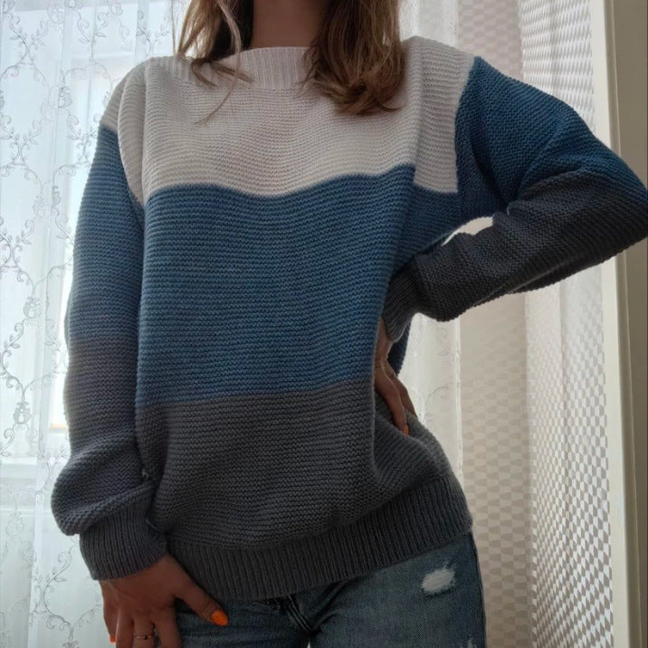 Damer Bekväm Stickad Tröja med Färgblockdesign Eva Jonsson-Eva Jonsson