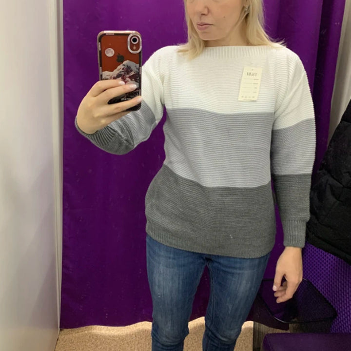 Damer Bekväm Stickad Tröja med Färgblockdesign Eva Jonsson-Eva Jonsson