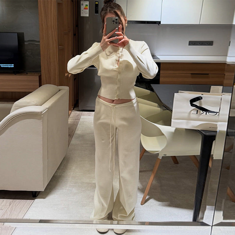 Damer Bekväm Stickat Loungewear-set med Knäppning Mirla-Eva Jonsson