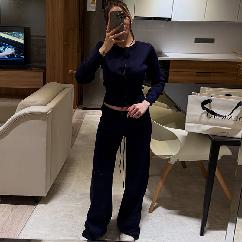 Damer Bekväm Stickat Loungewear-set med Knäppning Mirla-Eva Jonsson