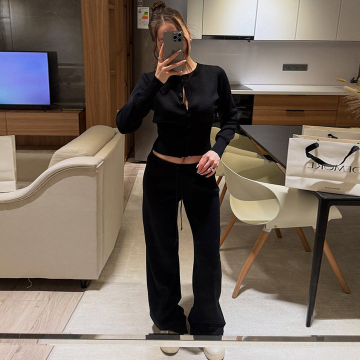 Damer Bekväm Stickat Loungewear-set med Knäppning Mirla-Eva Jonsson
