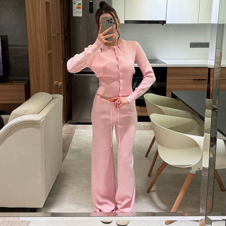 Damer Bekväm Stickat Loungewear-set med Knäppning Mirla-Eva Jonsson