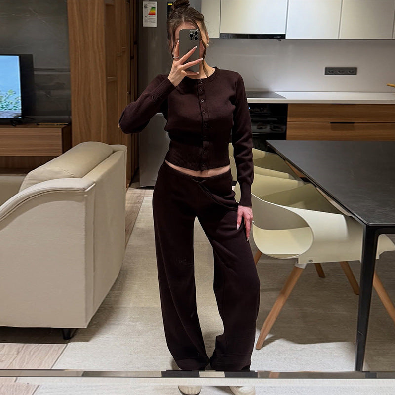 Damer Bekväm Stickat Loungewear-set med Knäppning Mirla-Eva Jonsson