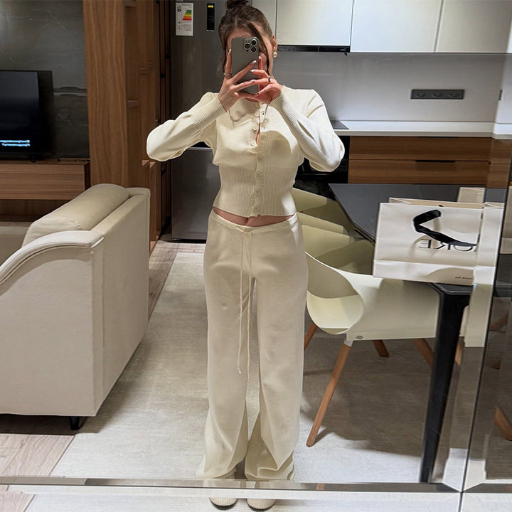 Damer Bekväm Stickat Loungewear-set med Knäppning Mirla-Eva Jonsson
