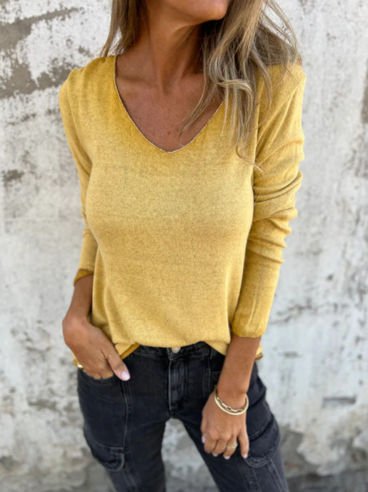 Damer Bekväm V-Hals Långärmad T-shirt Mirla-Eva Jonsson