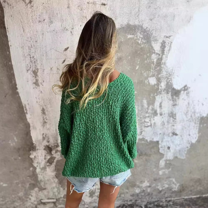 Damer Bekväm V-Hals Sweatshirt med struktur och långa ärmar Mirla-Eva Jonsson